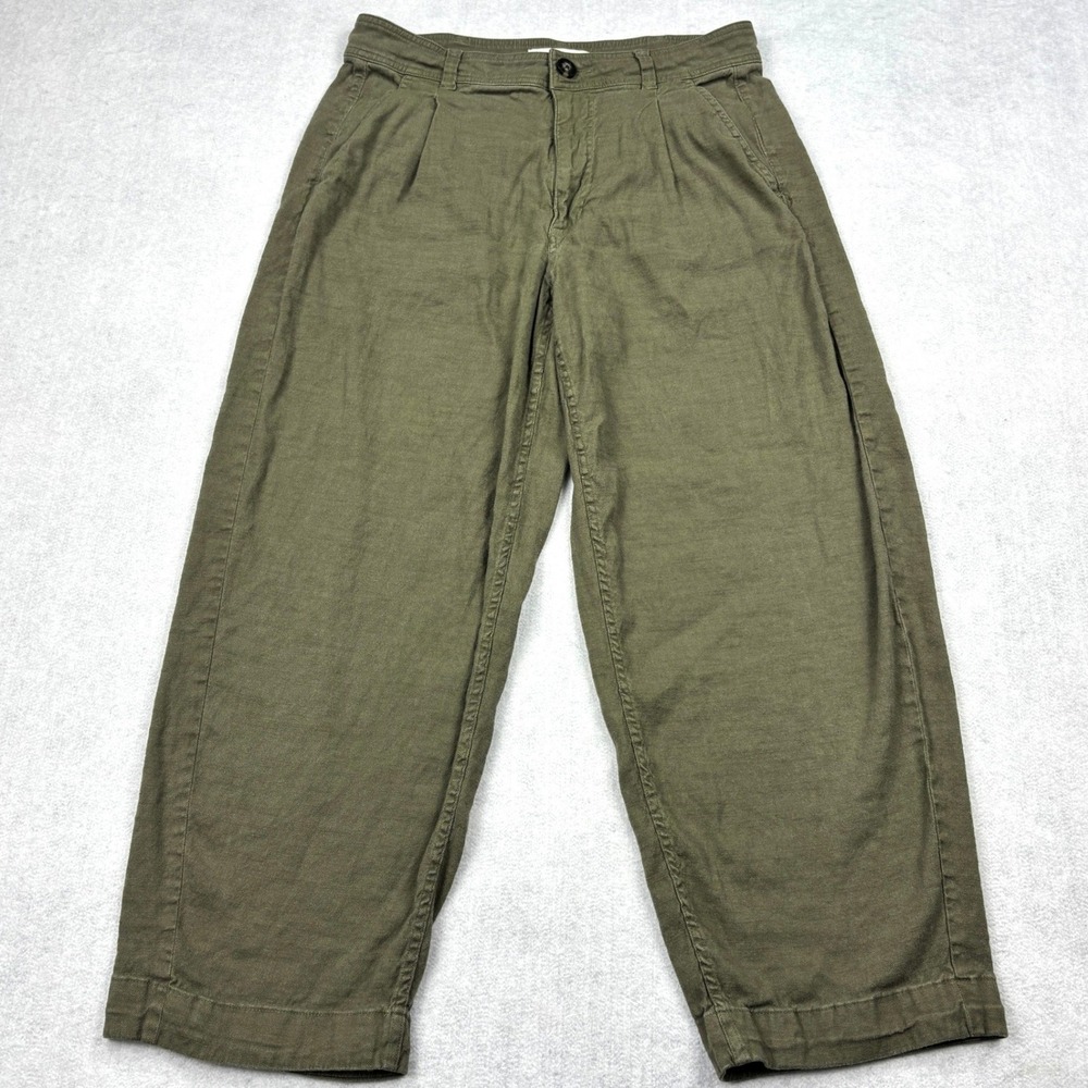 Everlane Pants Womens 6 Green Linen Pleated Curve Barrel Trousers European Flax